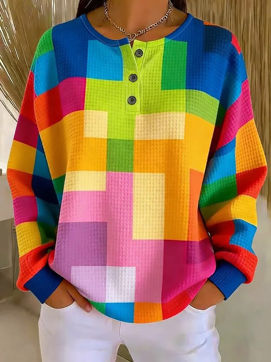 Damskie Kurtki teksturowane Bluza z kapturem Z kapturem Geometryczny Podstawowy Codzienny Nadruk Długi rękaw Półgolf Zwykłe topy Codzienny Ulica Na co dzień Rumiany róż Zielony Tęczowy Beżowy Wiosna 2026 - $28.99 –P1