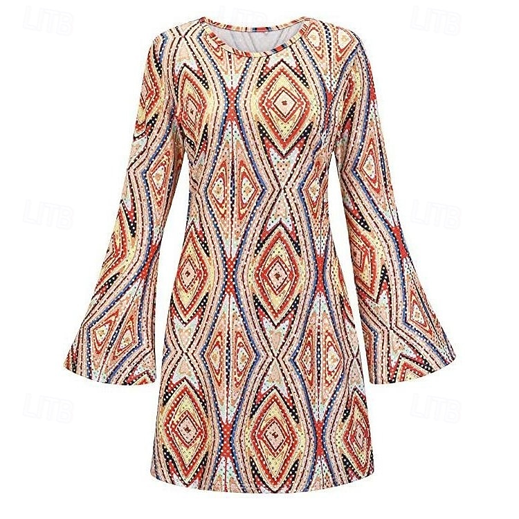 Rétro Vintage Hippie Années 1970 Robe Manches Evasées Hippie Géométrique Déguisement Femmes Mascarade Soirée & Fête Défilé de la Fierté Mois des Fiertés Adulte Robe de 2026 ? $30.99 –P11