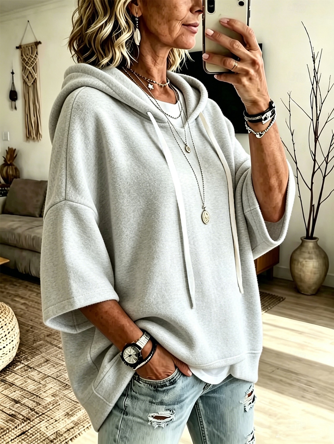 Per donna Felpe con cappuccio Caldo Moderno Manica 3/4 Con Cappuccio Top Regolari Casuale Giallo Chiaro Marrone caffè Rosa Rosso Grigio Primavera Autunno del 2026 a $14.99 –P3