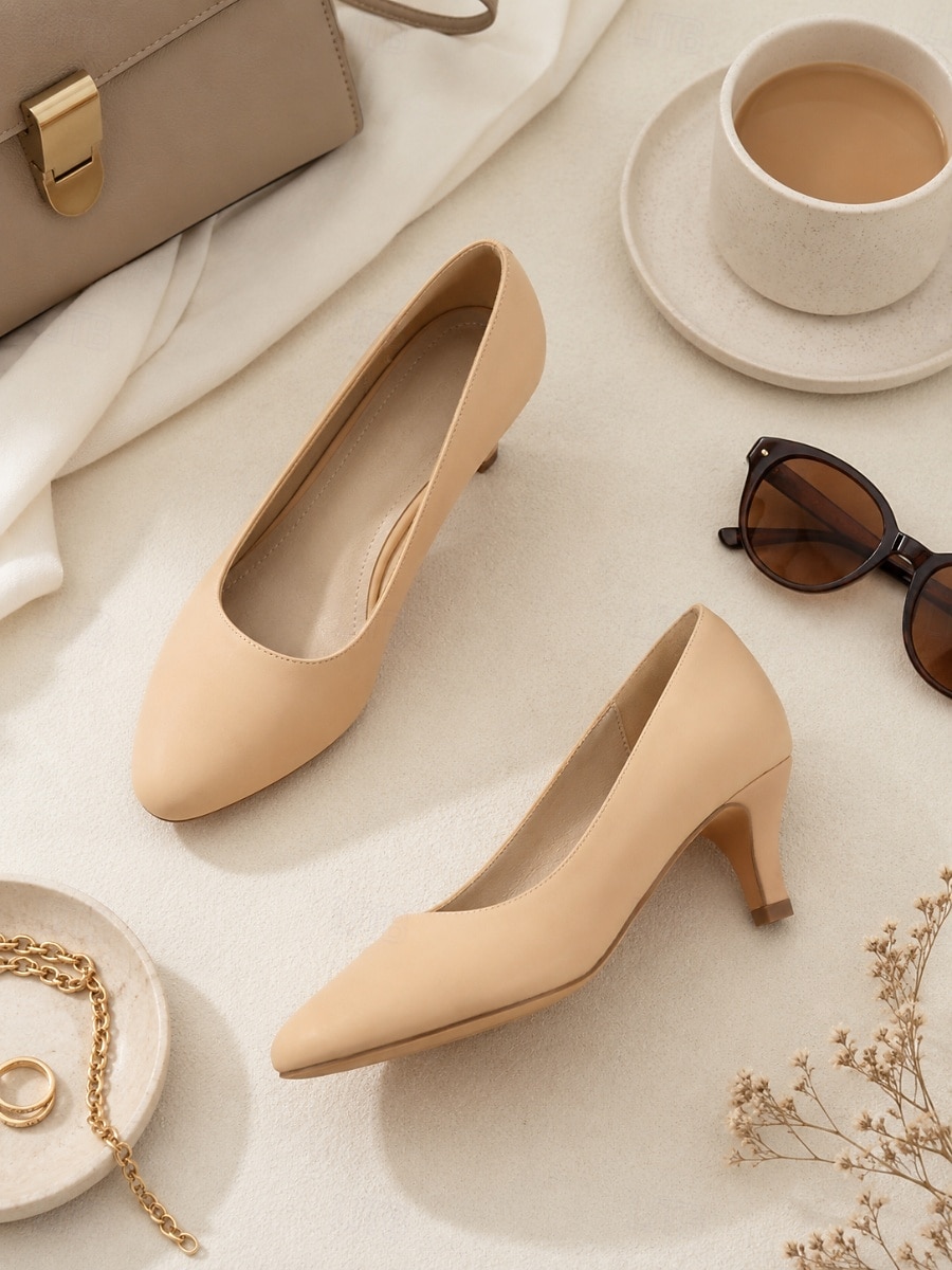 Women's Low Heel Pumps, Elegant Classic Nude Pointed Toe Dress Shoes, Comfortable Stable Kitten Heels for Office Work, Business Meetings, Commute, Date Night and 2026