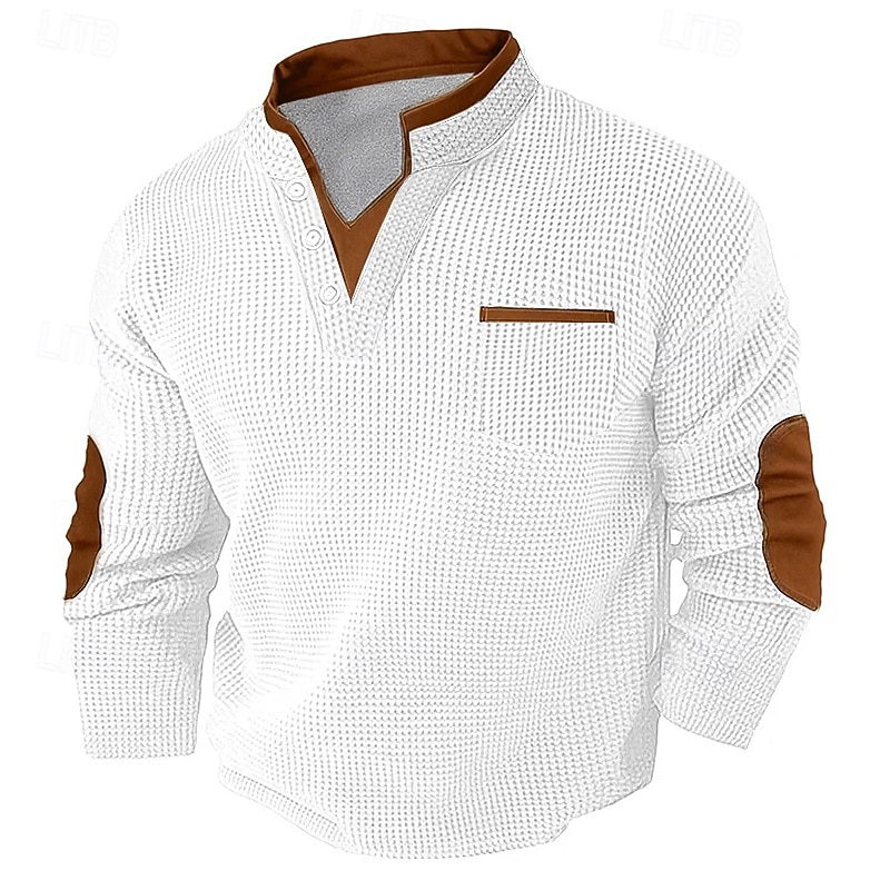 Men's Waffle Tee Waffle Henley Shirt Long Sleeve V Neck Spring &  Fall Solid Color Fashion Basic Fake two piece Casual Street Sports Black White Burgundy Top Tee for Men 2026 - $25.99 –P14