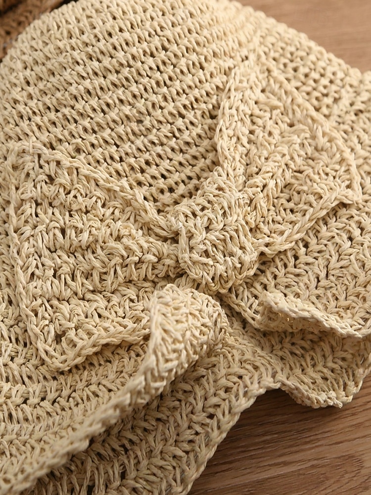 Sombrero de paja plegable estilo boho para mujer con lazo, sombrero de verano tejido y plegable en varios colores para vacaciones en la playa, viajes, fiestas en el jardín, brunch, resort. &uso diario 2026 - $14.99 –P8