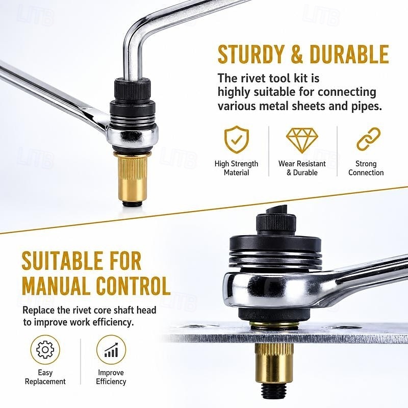 Set di utensili per rivetti in acciaio al carbonio, testa per rivetti, kit di rivetti filettati M3, M4, M5, M6, M8, accessorio per rivettatrice manuale per officine di riparazione auto. del 2026 a $25.99 –P3