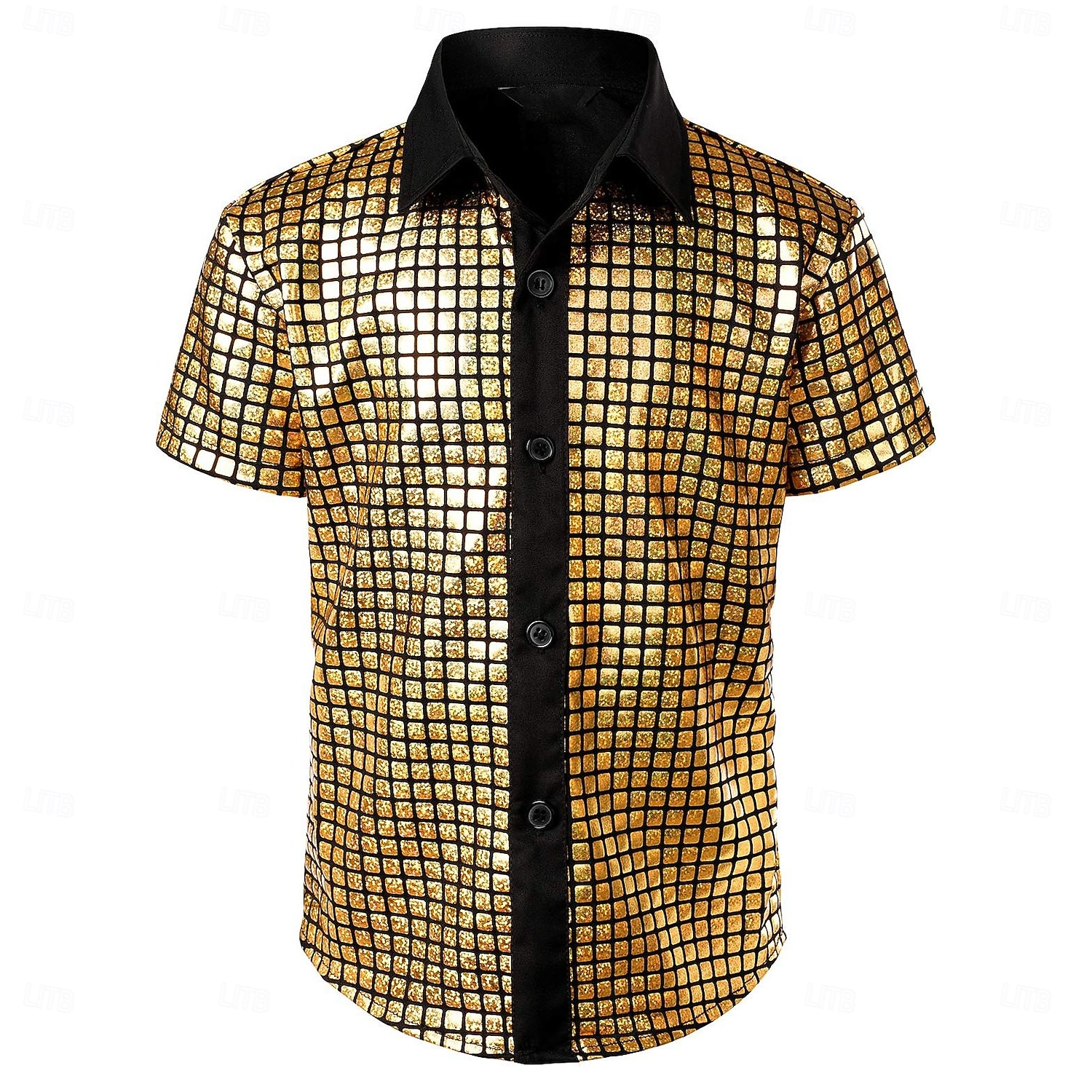 Retro Vintage 1970s Disco Shirt Short Sleeves Shiny Metallic Fancy Dress Men's Carnival Costume Halloween Carnival Masquerade Music Festival Party / Evening Nightclub Adults' Shirt Spring & Summer 2026 - $21.99 –P1