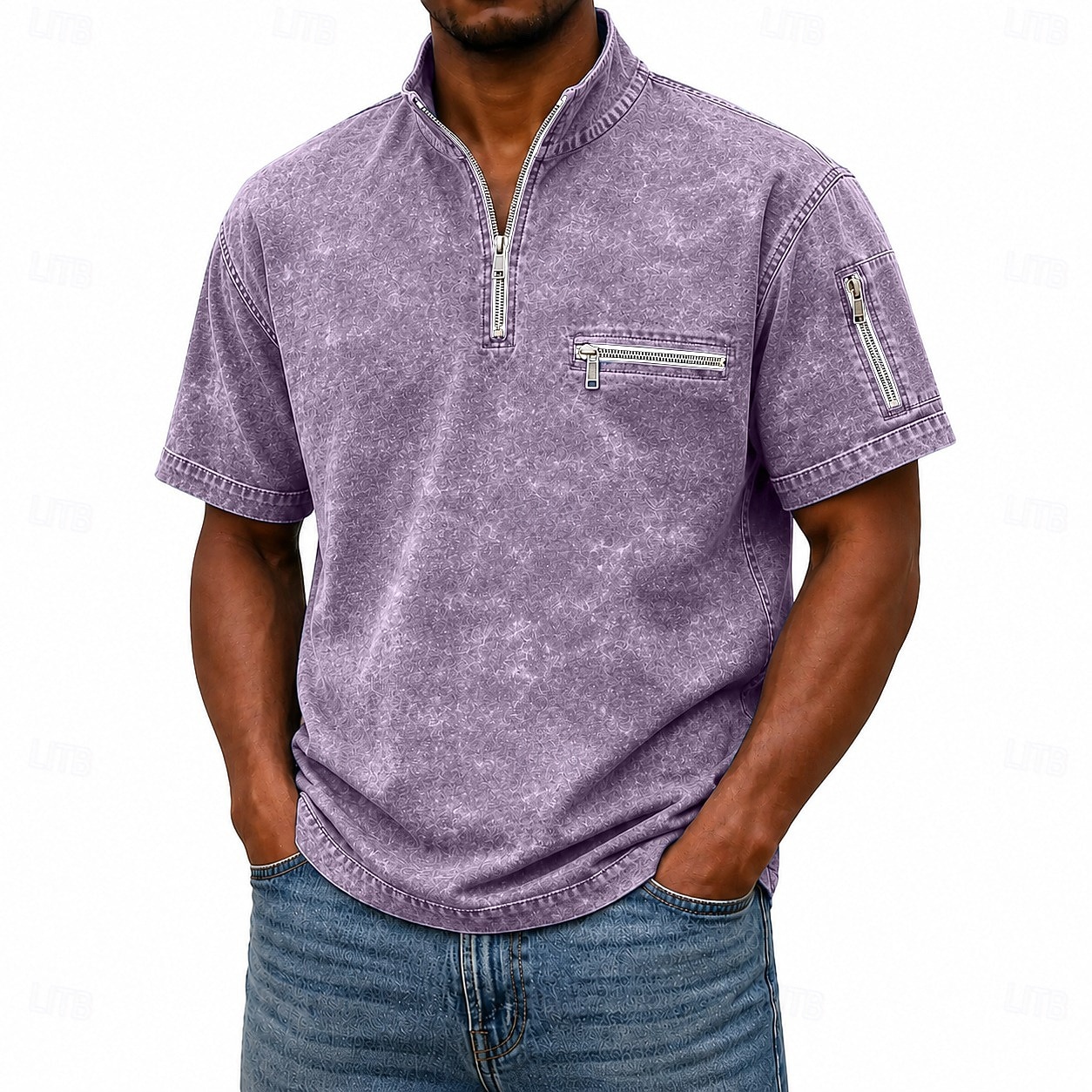 Camisas Polo Masculinas SoftFade™ Camisa Lavagem Ácida Casual Trabalho Gola Polo Zíper Quarto Curta Moda Básica Cor Sólida Com Zíper e Bolso Primavera Verão Azul Violeta Azul Marinho Verde de 2026 por $32.99 –P6