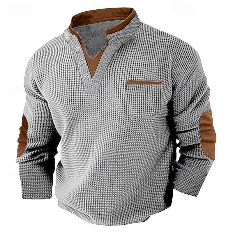 Men's Waffle Tee Waffle Henley Shirt Long Sleeve V Neck Spring &  Fall Solid Color Fashion Basic Fake two piece Casual Street Sports Black White Burgundy Top Tee for Men 2026 - $25.99 –P13