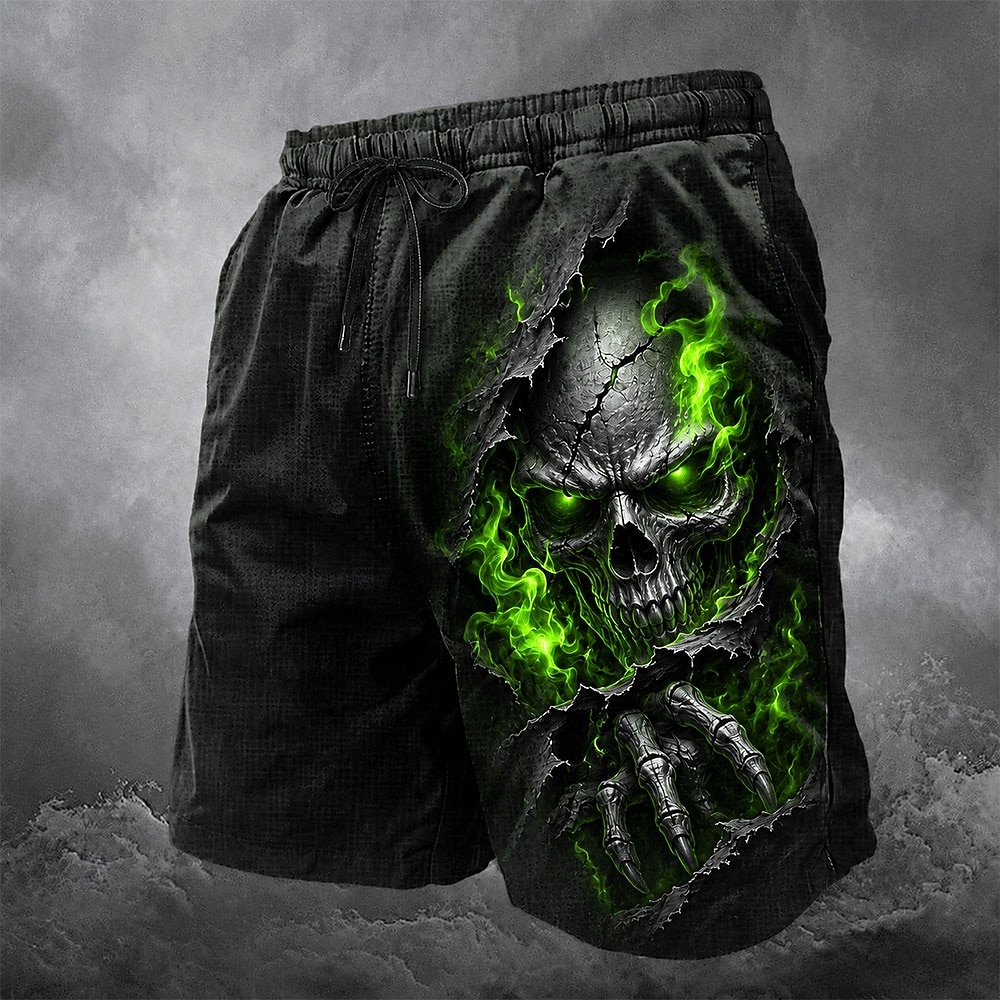 Costumi uomo Halloween teschi costume da bagno pantaloni corti pantaloni da mare vita media scuri casual esterni tasche laterali fodera in rete vita elastica con coulisse abbigliamento designer del 2026 a $20.99 –P1