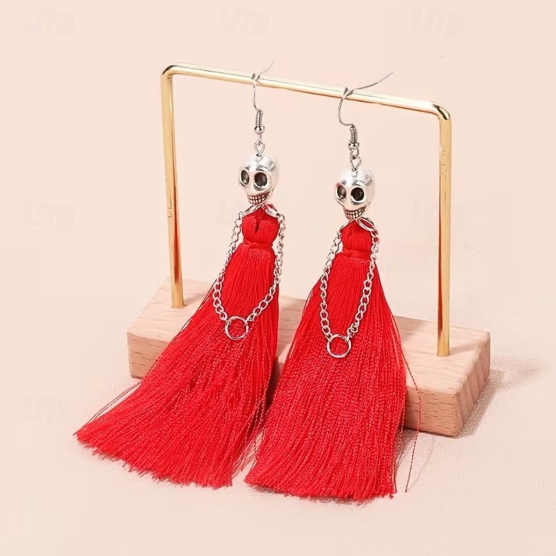 1/2 Pair of Halloween Skeleton Bride Tassel Earrings, Gothic Skull Dangle Drop Earrings for Women, Zinc Alloy Halloween Jewelry, Ghost Festival, Cosplay Costume Party Accessories 2026 - $9.99 –P2