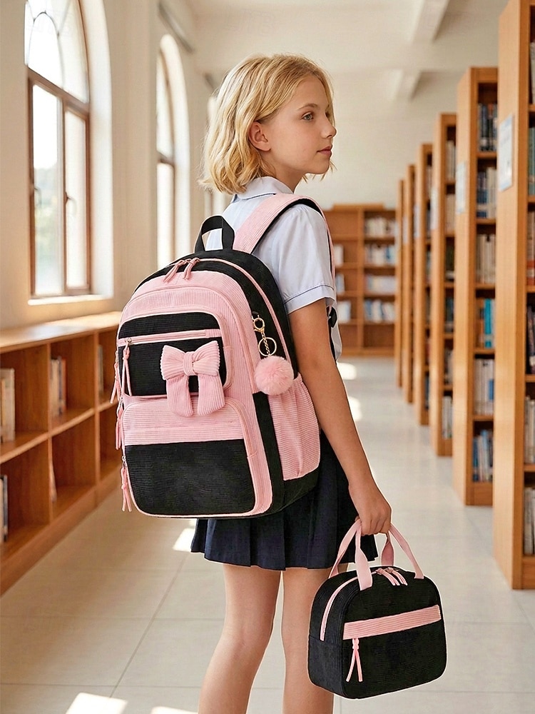 Girl's Corduroy Backpack Set, 3 Piece Cute School Backpack with Large Capacity Multi Compartments, Laptop Sleeve, Adjustable Straps, Luggage Strap, Travel College Bag for Girls, Available in Multiple 2026 - €42.99 –P1