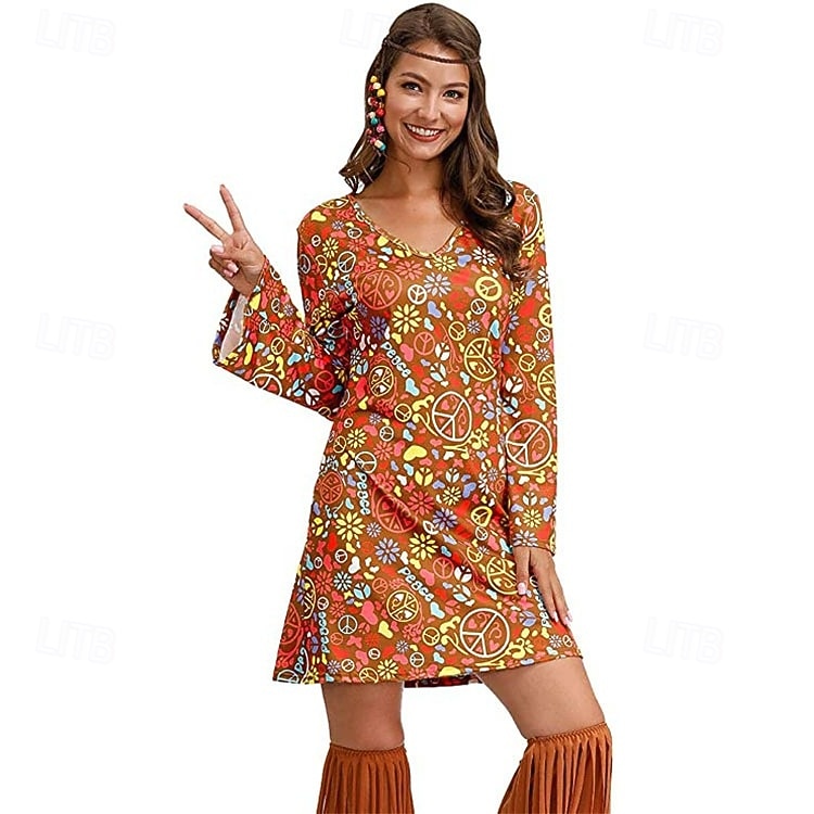 Retrò Vintage Anni '70 Disco Vestito Manica del polsino svasato Hippie Stampa Costume Per donna Mascherata Festa & Sera Parata dell'Orgoglio Mese dell'orgoglio Adulti Vestito del 2026 a $30.99 –P4