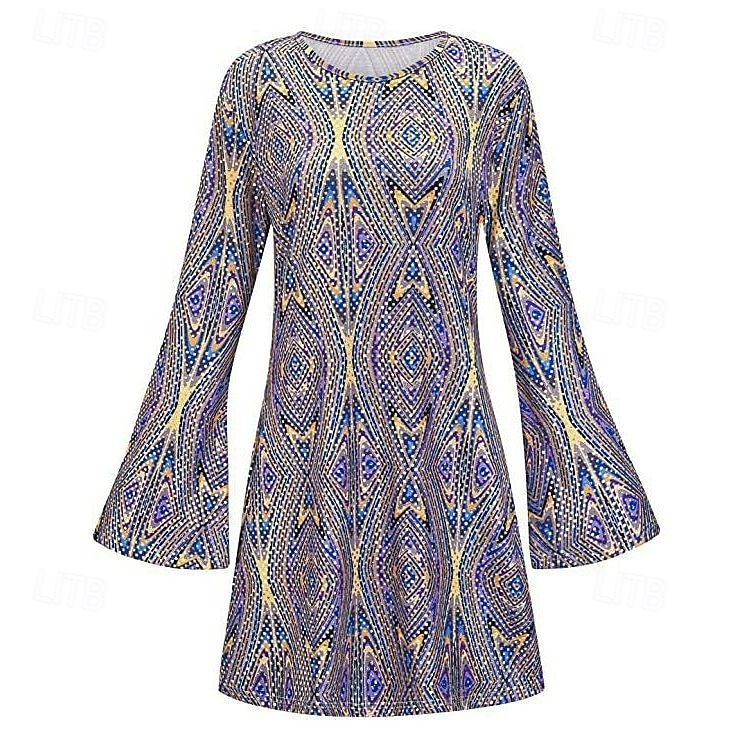 Rétro Vintage Hippie Années 1970 Robe Manches Evasées Hippie Géométrique Déguisement Femmes Mascarade Soirée & Fête Défilé de la Fierté Mois des Fiertés Adulte Robe de 2026 ? $30.99 –P13