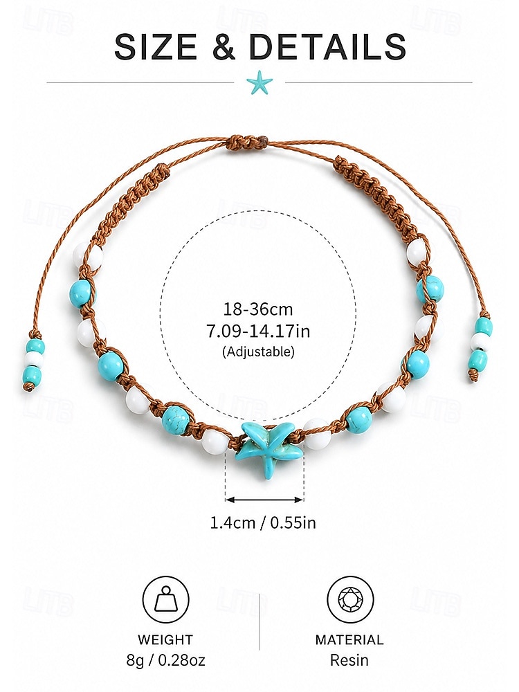 Women's Bohemian Starfish Anklet, Resin Beaded Beach Ankle Bracelet, Adjustable Handmade Summer Foot Jewelry, Coastal Accessory for Vacation, Beach, Pool, Cruise, Casual Wear 2026 - $7.99 –P5
