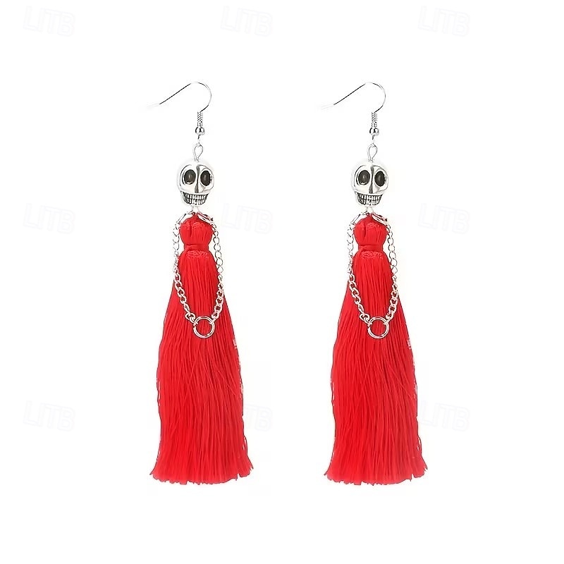 1/2 Pair of Halloween Skeleton Bride Tassel Earrings, Gothic Skull Dangle Drop Earrings for Women, Zinc Alloy Halloween Jewelry, Ghost Festival, Cosplay Costume Party Accessories 2026 - $9.99 –P5