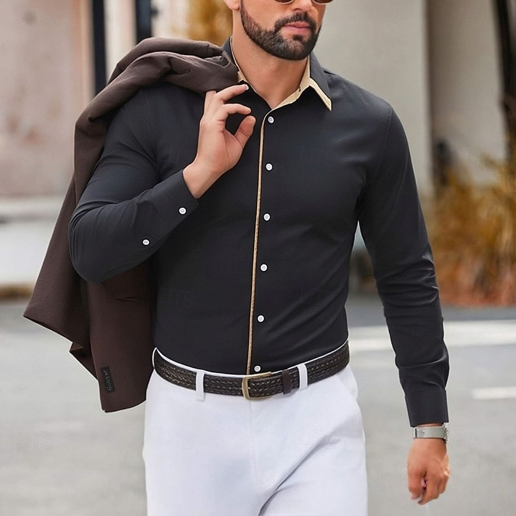 winter dress shirt colors Men's Shirt Button Down Shirt Casual Shirt Color Block Outdoor Work White Black Yellow Wine Long Sleeve Turndown Fall & Clothing Apparel Patchwork 2026 FILTER BY/BY SIZE New A-line Scoop Neck Sizing Country:AU/NZ Polyester fiber