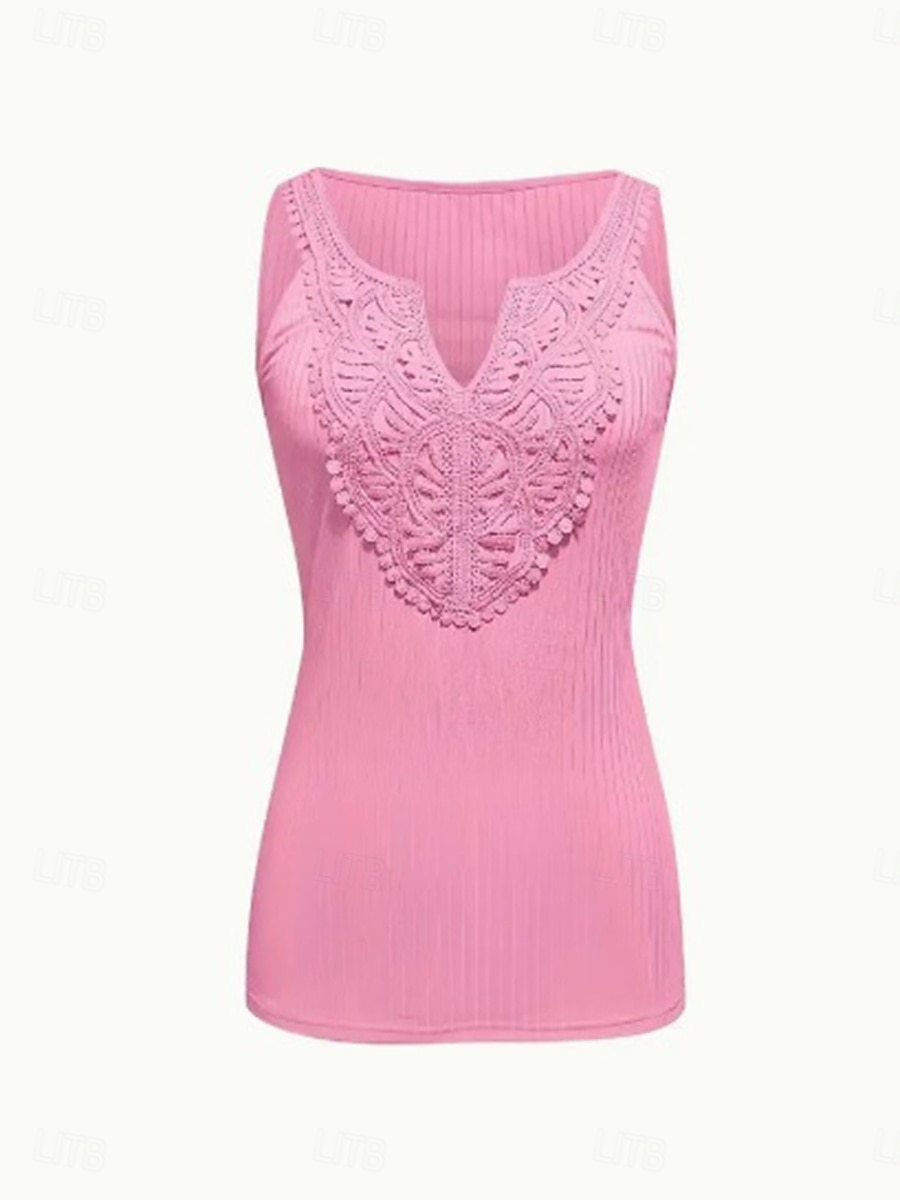 Per donna Top con cuciture in pizzo Canotta a canotta Tessuto Pizzo Patchwork Vacanza Senza maniche Casuale Bianco Giallo Rosa Azzurro cielo Estate del 2026 a $22.99 –P10
