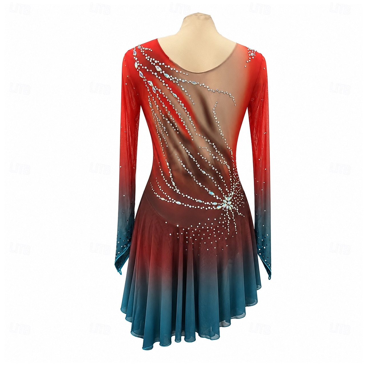 Eiskunstlaufkleid Damen Mädchen Eislaufen Kleid Rot Daumenloch Halo-Färbung Hohe Elastizität Professionell Wettbewerb Eiskunstlaufkleidung Thermowarm Kristall / Strass Langarm Eislaufen Eiskundstlauf 2026 - $335.69 –P3