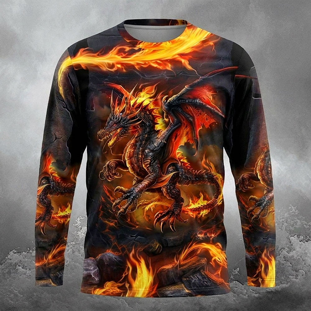 Homens Animal Dragão Camiseta Manga Longa Camiseta Impressão 3D Gola Redonda Camisa Escuro Diário Férias Rua Laranja Laranja 2 Verão Primavera Outono Roupa S M L XL XXL XXXL de 2026 por $21.99 –P1
