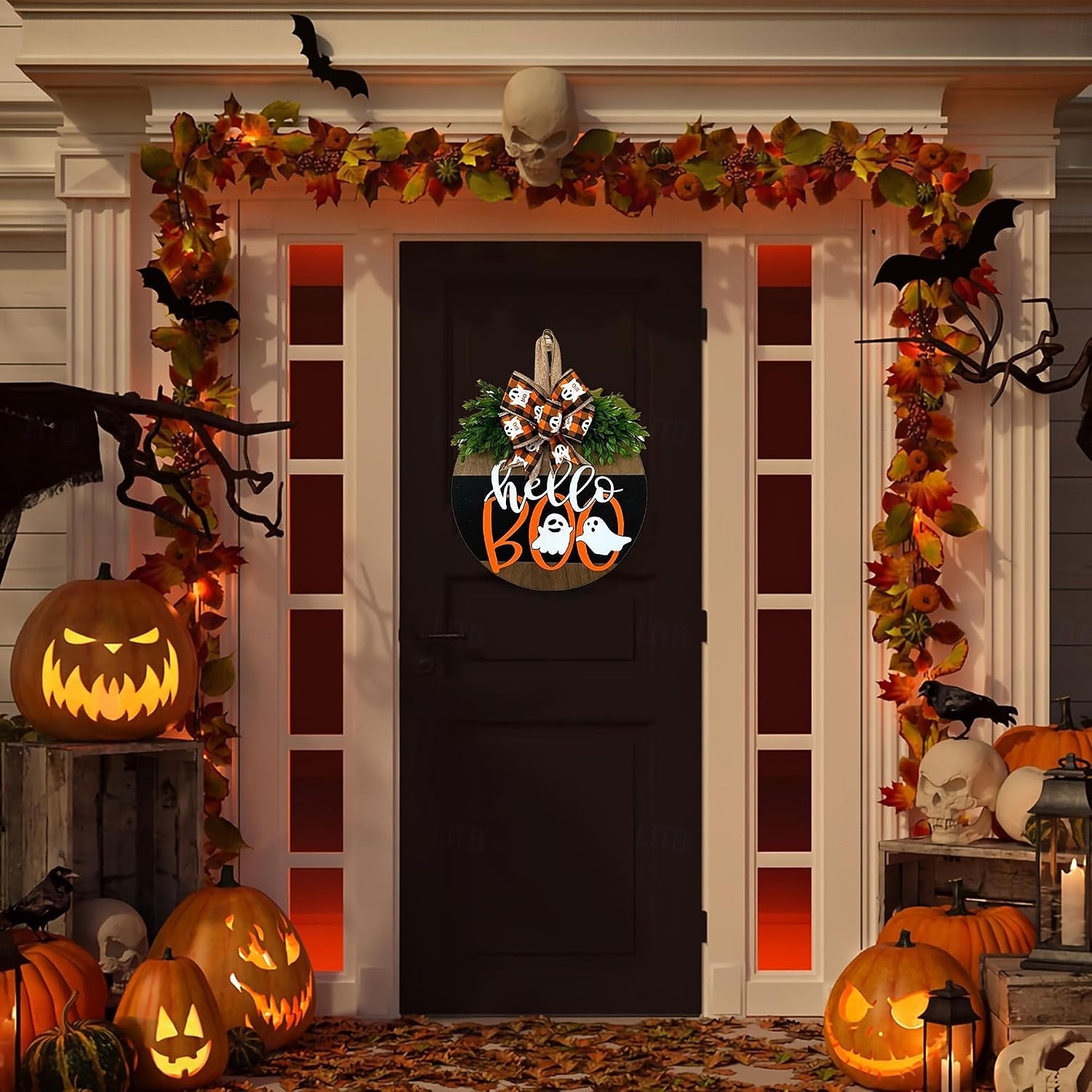 Guirlanda de madeira com fantasma para porta de Halloween, decoração divertida de fantasma para pendurar na porta da frente, enfeite rústico de boas-vindas para Halloween na varanda, entrada, parede, de 2026 por $22.99 –P2