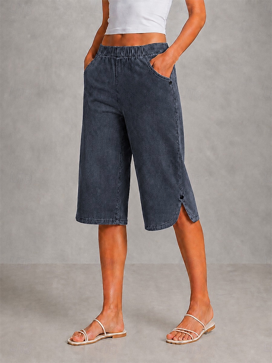 Damen Jeans Jeansstoff Caprihose Weites Bein Mode Wadenlang Mittlere Taille Komfort Dehnbar Urlaub Formell Marineblau Hellblau Grau Sommer Frühling Normale Passform 2026 - $27.99 –P5