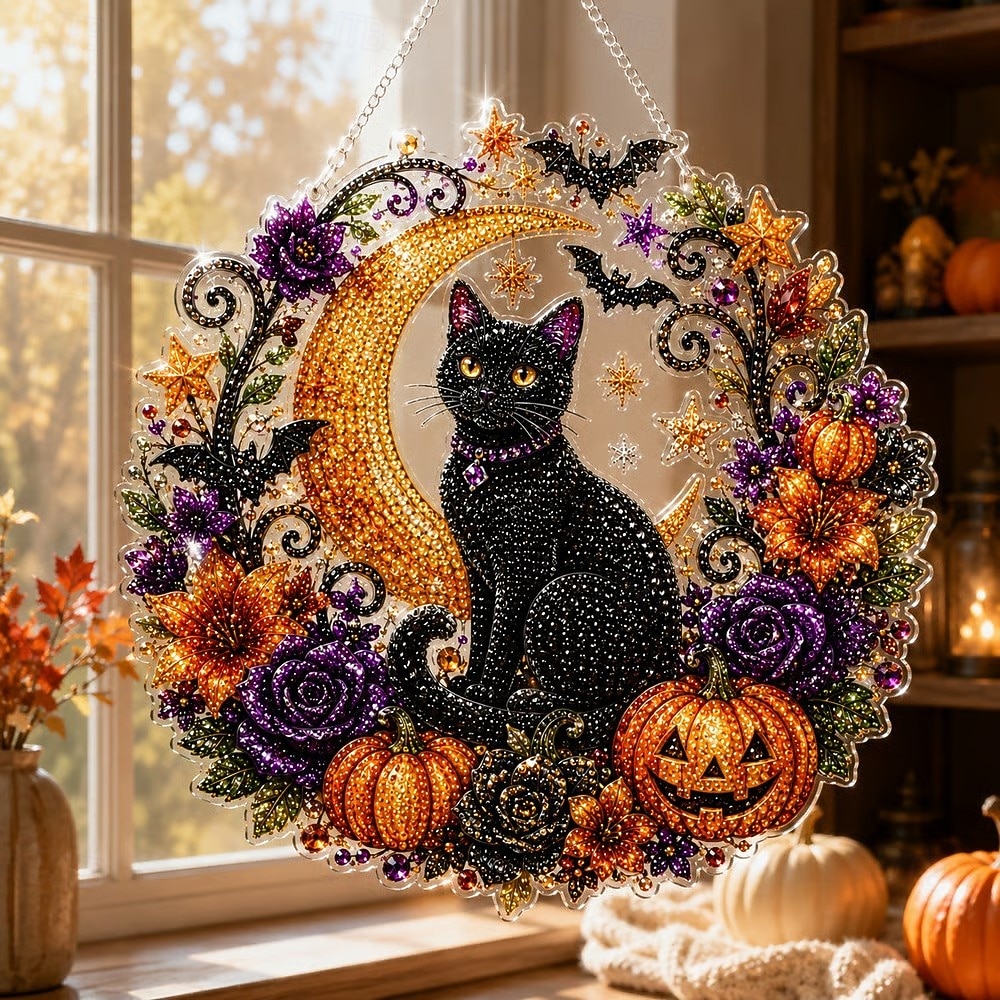 Halloween Black Cat Moon Diamond Art Hanging Ornament Kit, DIY Diamond Painting Craft for Adults and Kids, Relaxing Handmade Wall Window Decor, Fall Holiday Party Decoration Gift 2026 - €21.99 –P1