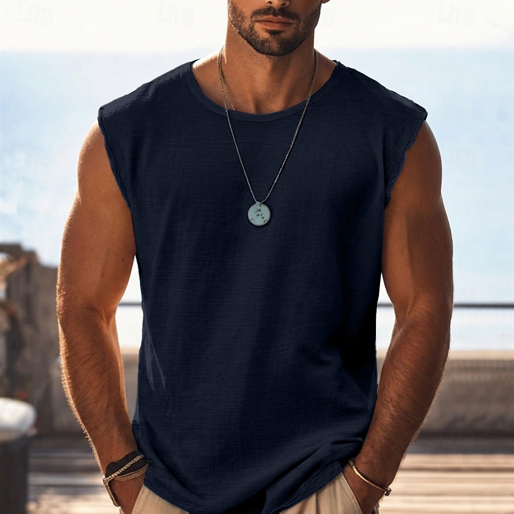 Homme T-shirt Sans manches Manche Courte Manches Courtes Col ras du cou Col rond Été Uni Texturé Mode Classique Occasionnel Pur Occasionnel Rue Sports Bleu Blanche bleu marine T-shirt haut de gamme de 2026 ? $16.49 –P10