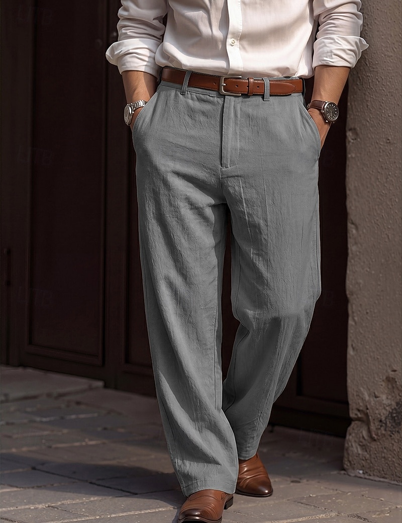 Per uomo Pantaloni di Lino Pantaloni Pantaloni Eleganti Pantaloni casual Tasca Elastico in vita Gamba Dritta Semplice Confortevole Traspirante Lunghezza intera Casuale Quotidiano Affari Moda del 2026 a $25.99 –P3
