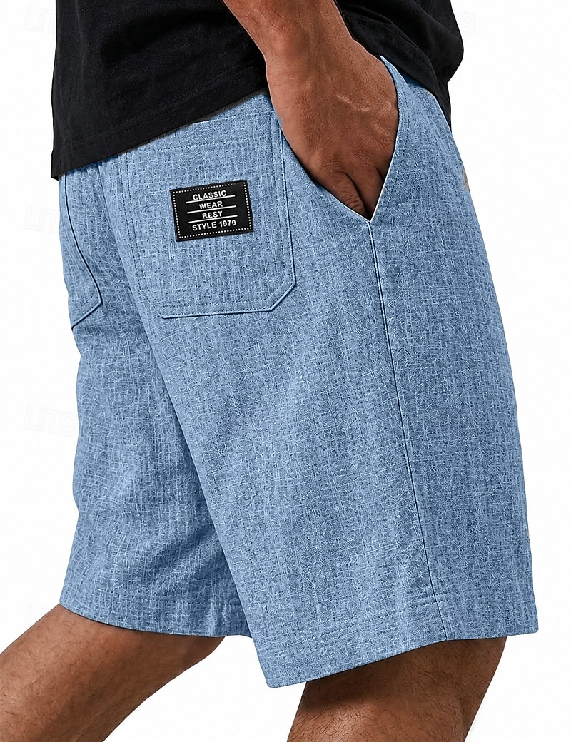 Hombre Pantalón corto Pantalones cortos de lino Pantalones cortos de verano Pantalones cortos casuales Correa Cintura elástica Un Color Comodidad Ligero Longitud de la rodilla Casual Diario Exterior 2026 - $24.99 –P4