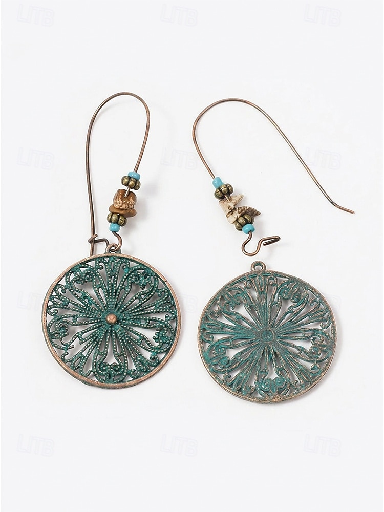 Brincos femininos boêmios vazados redondos, brincos pendentes vintage em liga metálica com filigrana, perfeitos para férias de verão, praia, festivais, brunch, looks casuais e resorts. de 2026 por $7.99 –P5