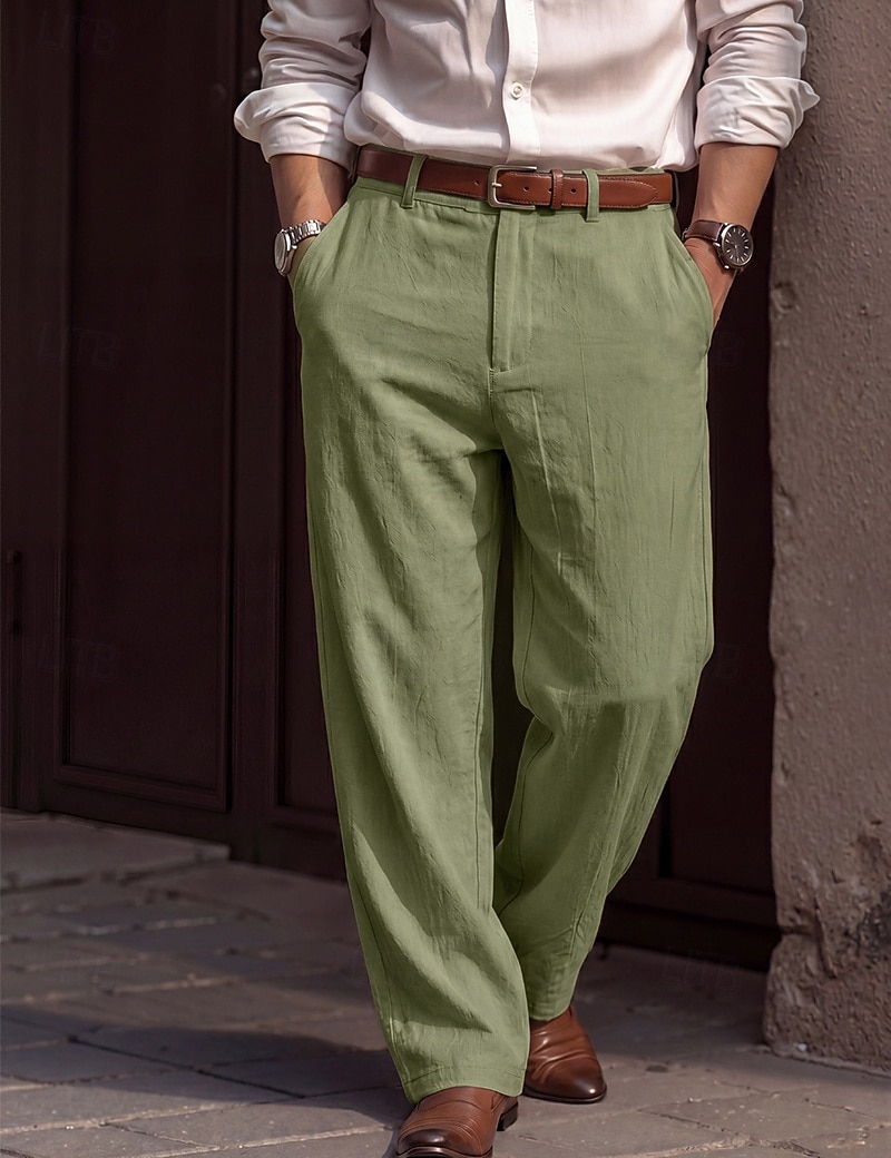 Per uomo Pantaloni di Lino Pantaloni Pantaloni Eleganti Pantaloni casual Tasca Elastico in vita Gamba Dritta Semplice Confortevole Traspirante Lunghezza intera Casuale Quotidiano Affari Moda del 2026 a $25.99 –P13
