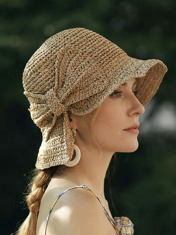 Sombrero de paja plegable estilo boho para mujer con lazo, sombrero de verano tejido y plegable en varios colores para vacaciones en la playa, viajes, fiestas en el jardín, brunch, resort. &uso diario 2026 - $14.99 –P3