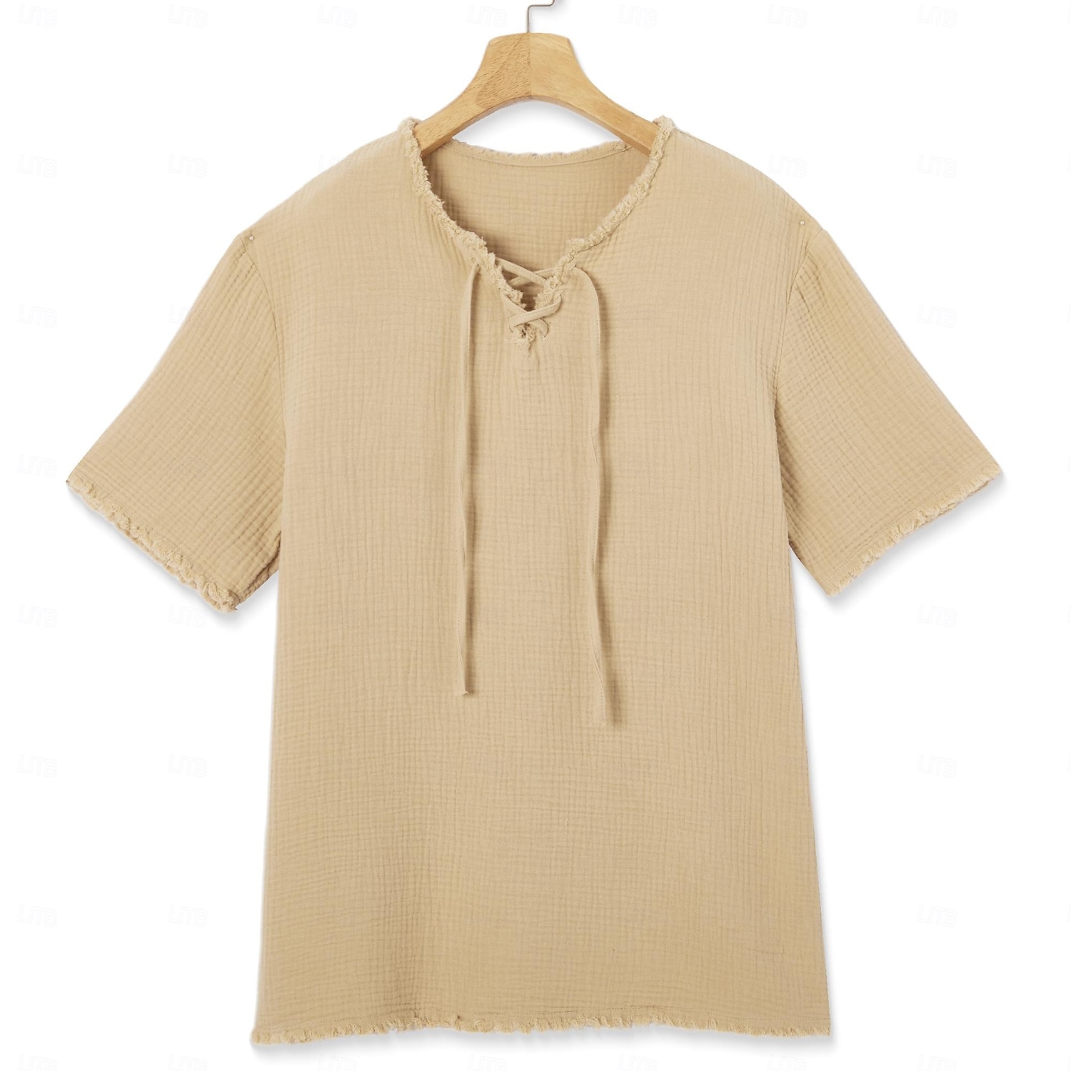 Per uomo Maglietta Maglietta di cotone Manica Corta Collo con lacci Estate Primavera Tutte le stagioni Tinta unica Semplice Testurizzato Vacanza Vintage Sport Senza bordo Casuale Casa All'aperto del 2026 a $30.99 –P1