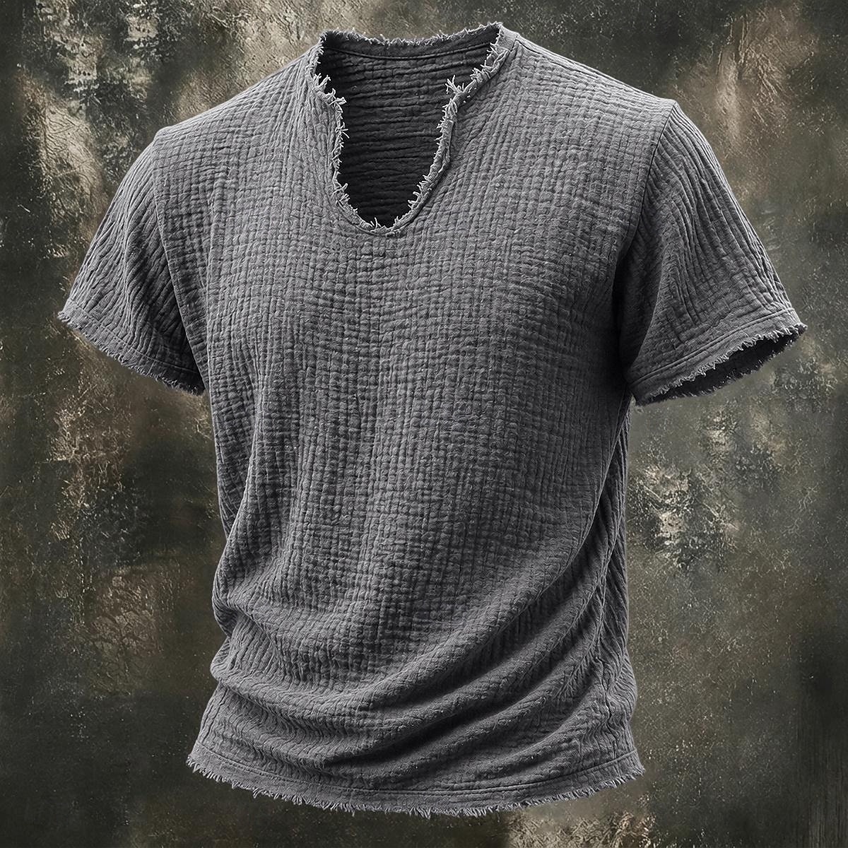 Men's T Shirt 100% Cotton T-Shirt Short Sleeve V Neck Summer Spring Solid Color Textured Vacation Vintage Sports Raw Edge Casual Home Outdoor Black White Wine Top Tee for Men 2026 - $22.99 –P3
