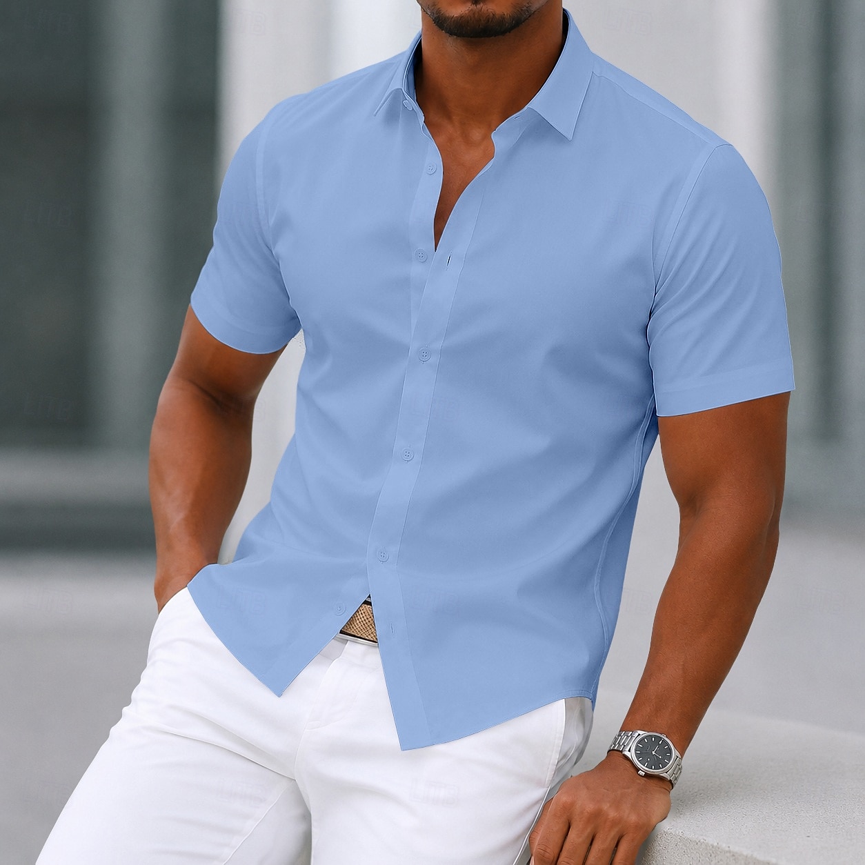 Herren Hemd Kleidhemd Bügelfreies Hemd Knopfhemd Farbblock Täglich Geschäft Weiß Hellblau Schwarz Rote Kurzarm Umlegekragen Sommer Bekleidung Rein 2026 - $26.99 –P8