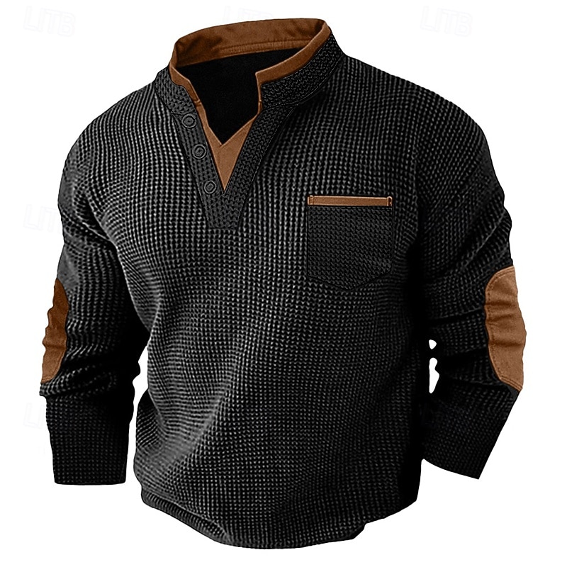 Men's Waffle Tee Waffle Henley Shirt Long Sleeve V Neck Spring &  Fall Solid Color Fashion Basic Fake two piece Casual Street Sports Black White Burgundy Top Tee for Men 2026 - $25.99 –P10