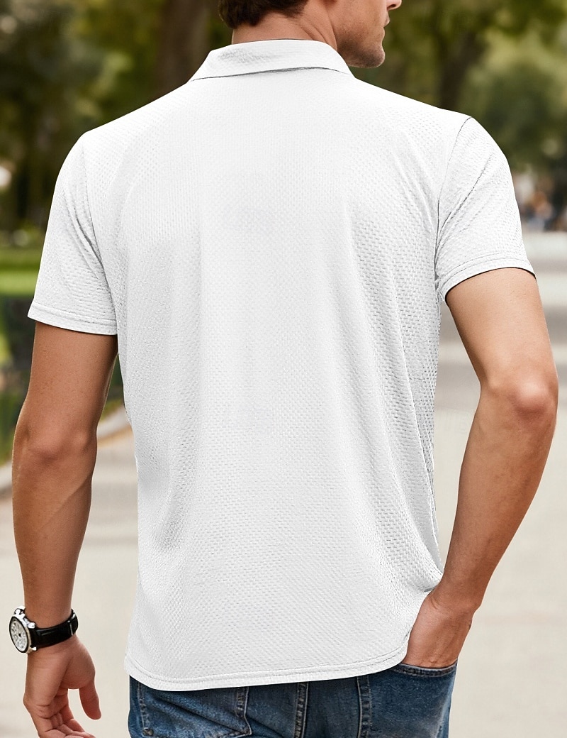 Herren Poloshirts Polohemd aus Eisseide-Seersucker Lässig Straße Revers Kurzarm Basic Modern Einfach Jacquard Leicht Sommer Frühling Blau Weiß Schwarz Khaki Armeegrün Poloshirts 2026 - $21.99 –P3