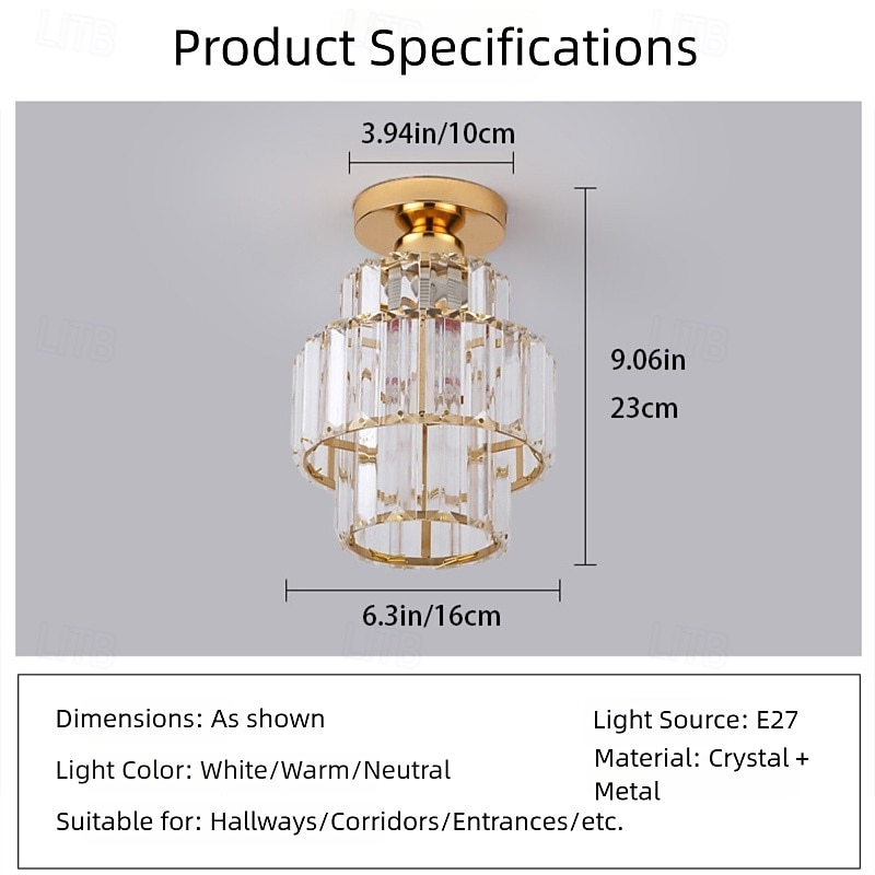 Modern Crystal Ceiling Light, E27 Crystal Chandelier Ceiling Lamp, Round Lampshade for Hallway, Stairs, Living Room, Bedroom, Kitchen, Bar, Restaurant 2026 - $54.99 –P9