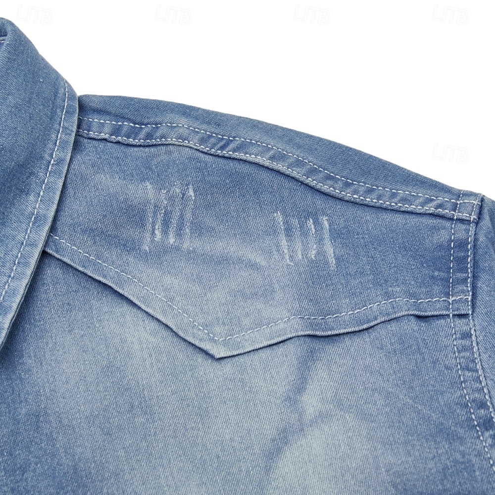 Men's Shirt Chambray Shirt Calico Shirt Button Up Shirt Casual Shirt Denim Shirt Denim Blue Black Dark Navy Blue Long Sleeve Plain Collar Daily Vacation Clothing Apparel Cotton Fashion Casual 2026 - $37.99 –P11