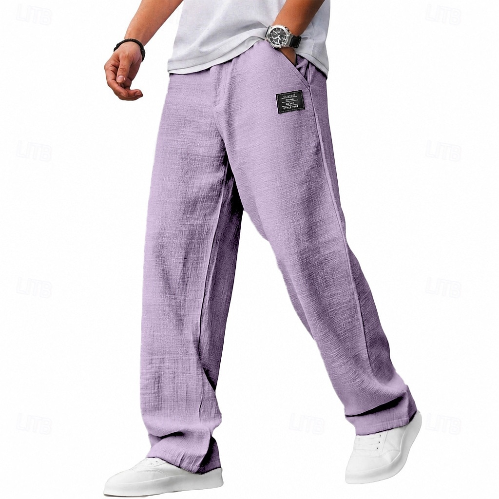Homens Calças Calça verão Calças largas Calças de praia Cintura elástica Perna reta Tecido Conforto Respirável Comprimento total Casual Diário Feriado Férias Moda Azul Branco Sem Elasticidade de 2026 por $17.99 –P4