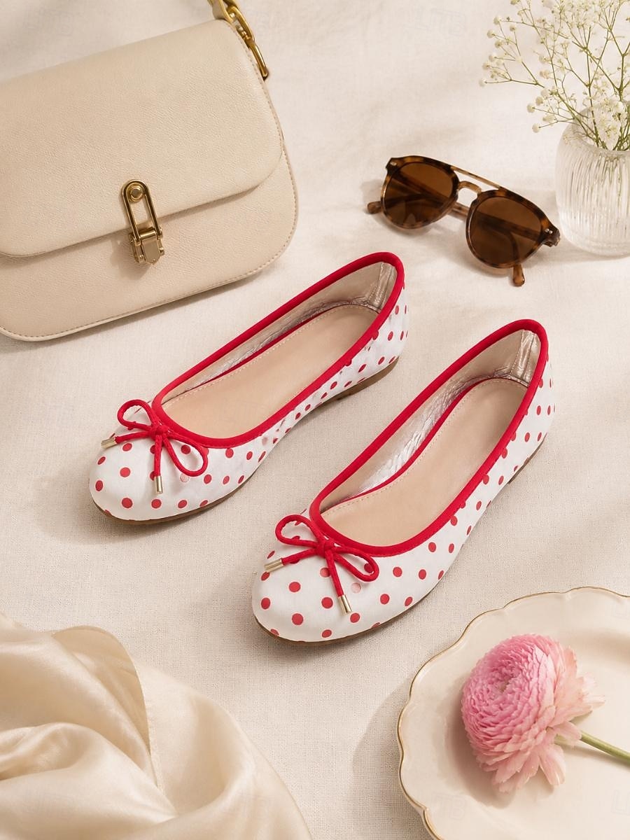 Women's Red Polka Dot Ballet Flats, Round Toe Bow Slip-On Casual Shoes with Soft Comfort Insole, Cute Retro Style for Office, Travel, Shopping and Daily Wear 2026 - $26.99 –P1