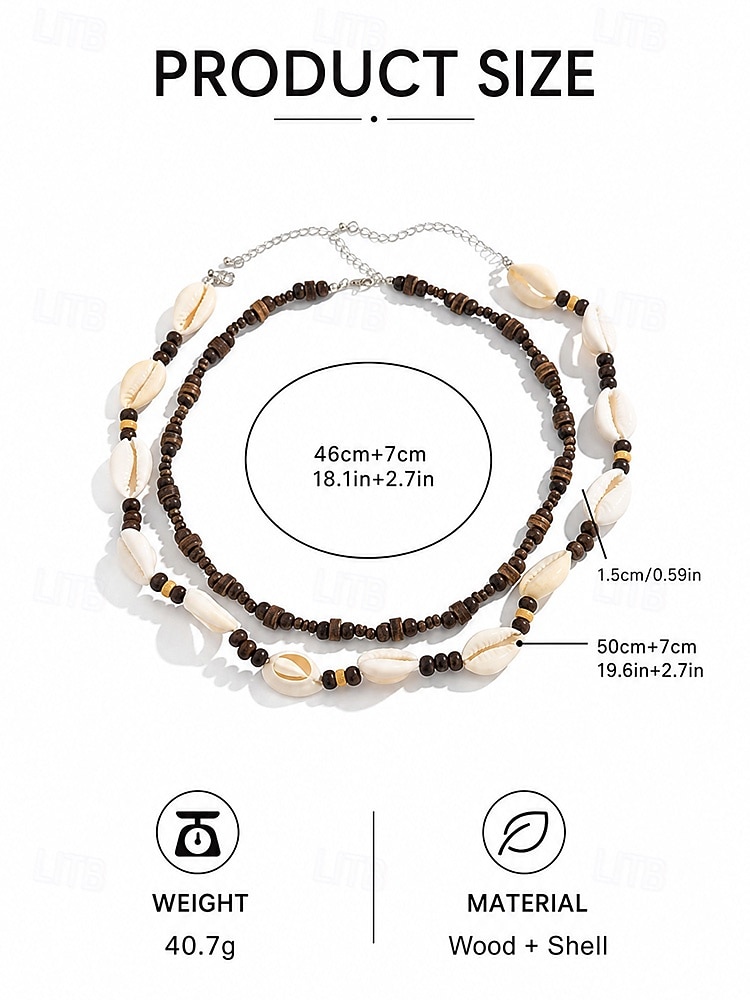 Collier bohème de plage pour homme, à plusieurs rangs, perles de bois &Collier double rang de coquillages, idéal pour les vacances d'été, les séjours en station balnéaire, les festivals, les voyages de 2026 ? $11.99 –P6