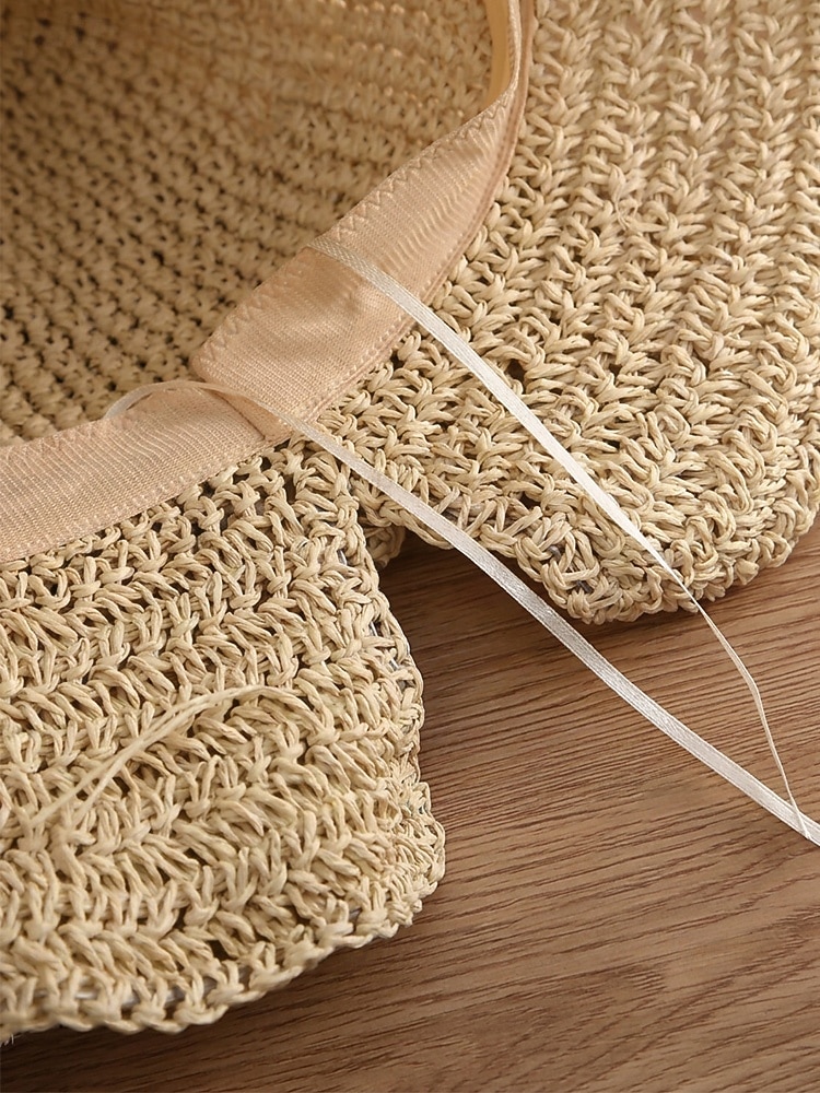 Sombrero de paja plegable estilo boho para mujer con lazo, sombrero de verano tejido y plegable en varios colores para vacaciones en la playa, viajes, fiestas en el jardín, brunch, resort. &uso diario 2026 - $14.99 –P9
