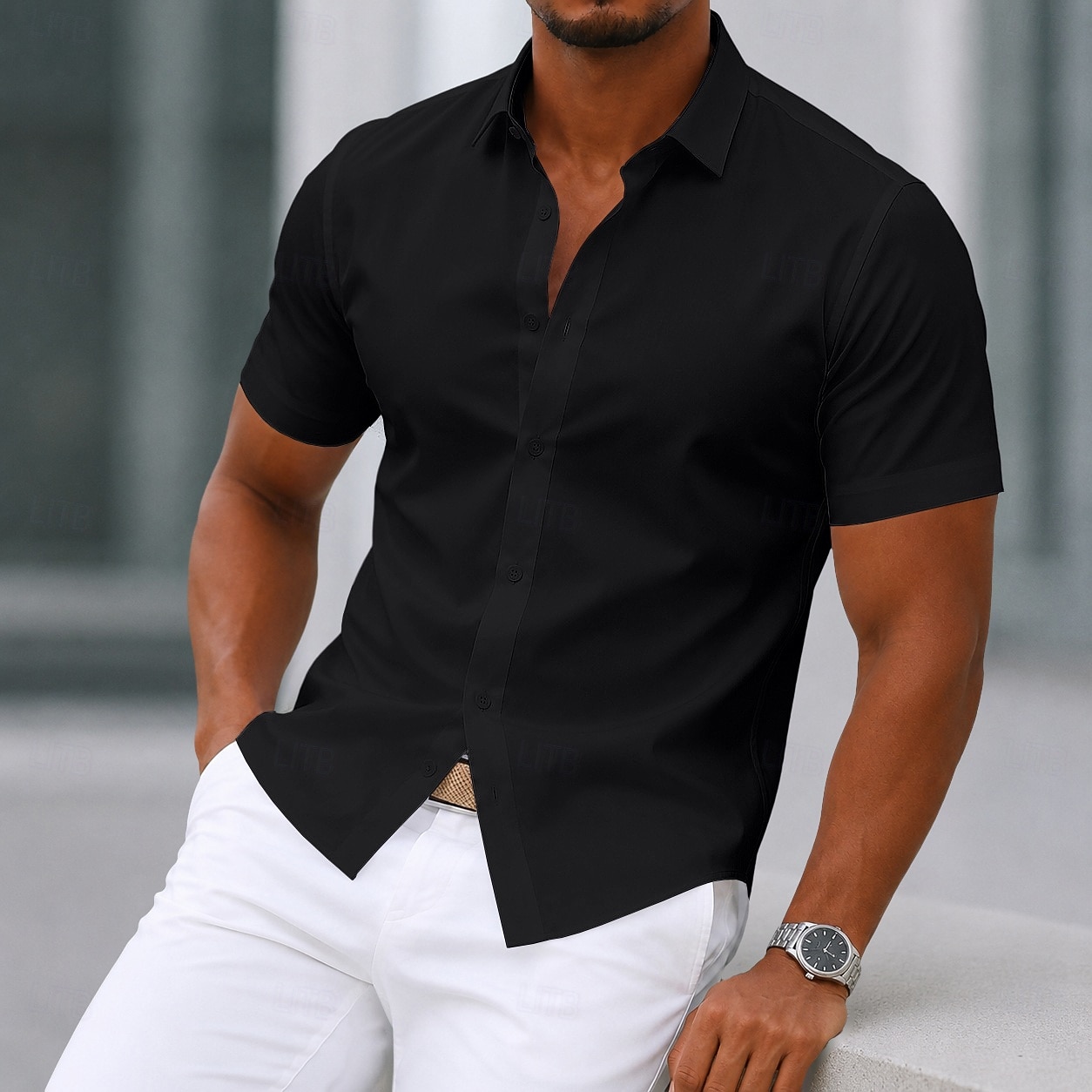 Herren Hemd Kleidhemd Bügelfreies Hemd Knopfhemd Farbblock Täglich Geschäft Weiß Hellblau Schwarz Rote Kurzarm Umlegekragen Sommer Bekleidung Rein 2026 - $26.99 –P7