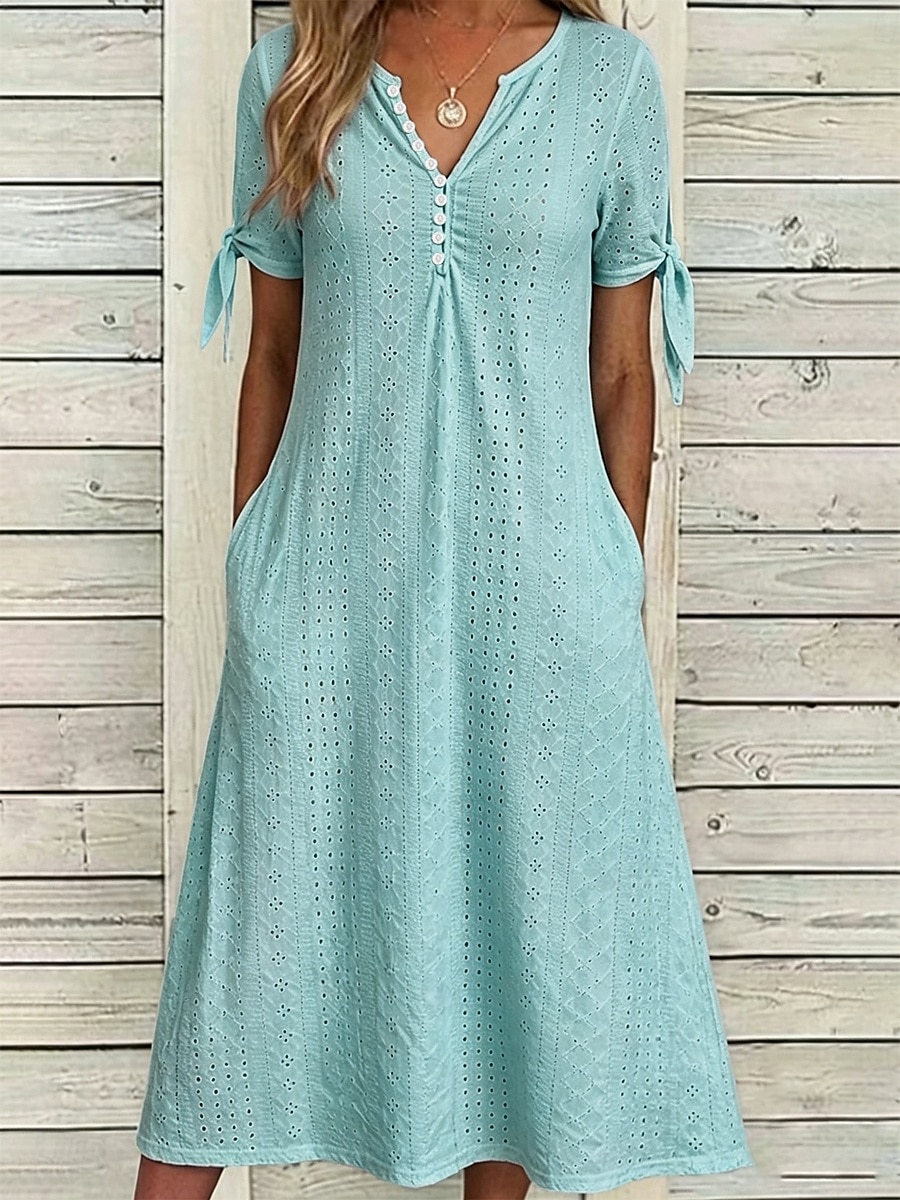 Mulheres Vestido midi Vestido Boho Vestido A Line Vestido de verão vestido plissado Elegante Moda Moderno Casual Diário Ao ar livre Ajuste Largo Tecido Manga Curta Decote V Azul Branco Roxo Verão de 2026 por $24.99 –P5
