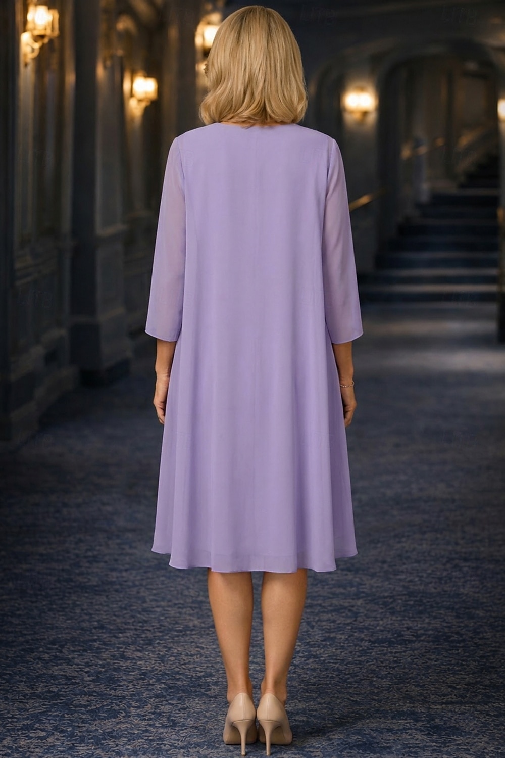 Două Piese Linia -A Lungimea ceaiului Rochie Mama Miresei Lungime Manșon 3/4 Manșon Jumate Scoateți gâtul Elegant Simplu Casual Oficial Invitat la nunta Petrecere Logodnă Șifon Dantelă Rochii jacheta 2026 - $148.99 –P5