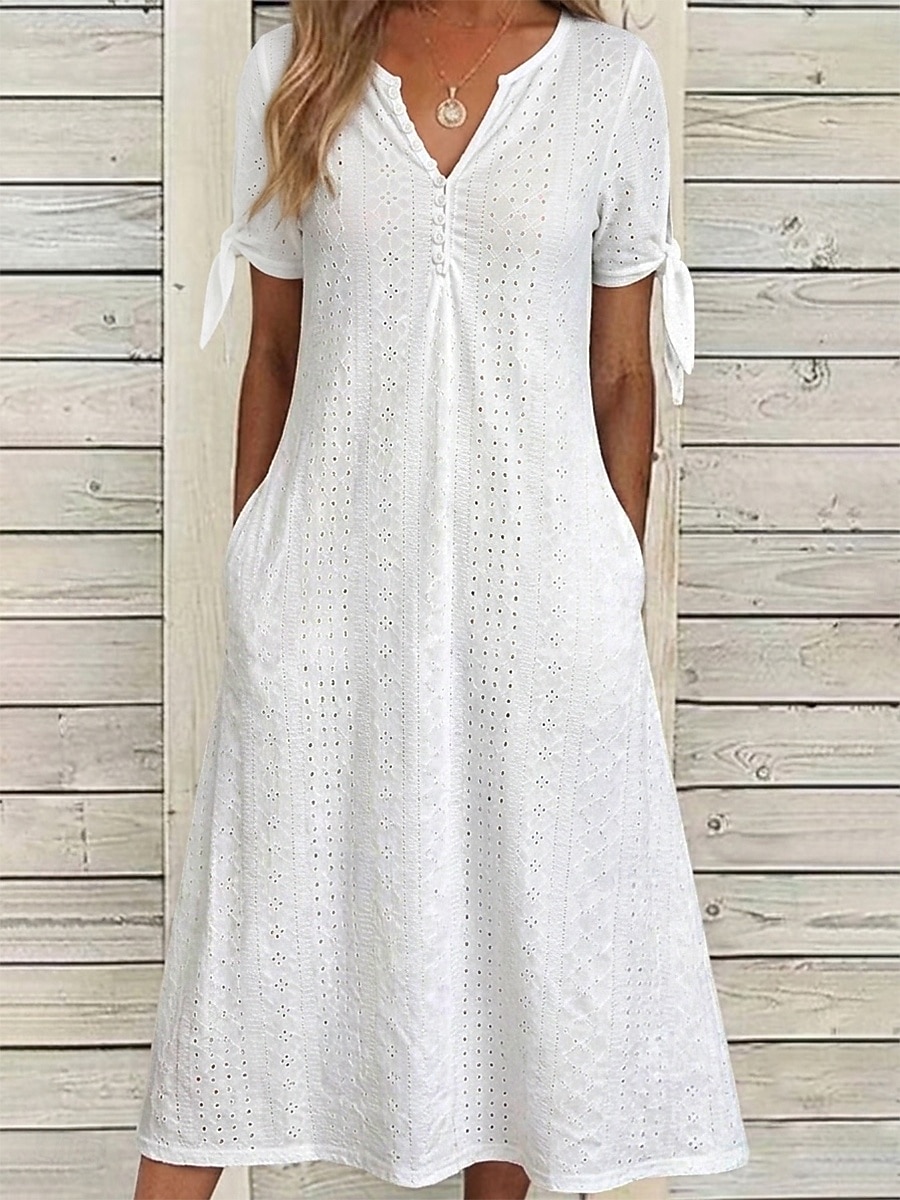 Mulheres Vestido midi Vestido Boho Vestido A Line Vestido de verão vestido plissado Elegante Moda Moderno Casual Diário Ao ar livre Ajuste Largo Tecido Manga Curta Decote V Azul Branco Roxo Verão de 2026 por $24.99 –P1