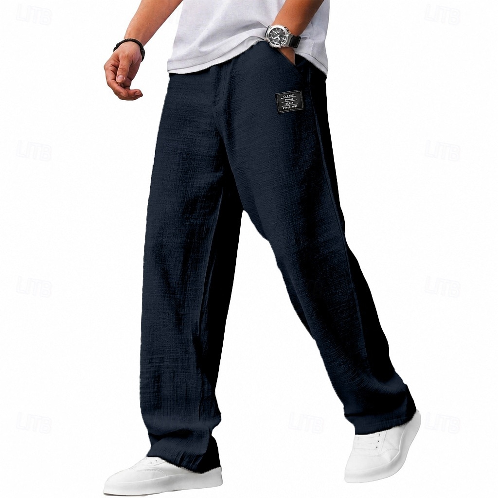Homens Calças Calça verão Calças largas Calças de praia Cintura elástica Perna reta Tecido Conforto Respirável Comprimento total Casual Diário Feriado Férias Moda Azul Branco Sem Elasticidade de 2026 por $17.99 –P5