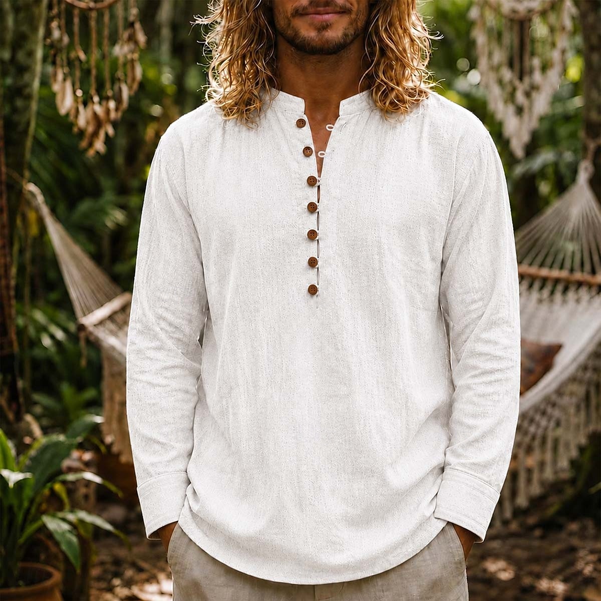 Men Linen Shirt Popover Shirt Summer Shirt Beach Wear Vintage Shirt Plain Casual Vacation Blue White Black Navy Blue Long Sleeve Henley Summer Spring Clothing Apparel Buttons 2026 - $25.99 –P5