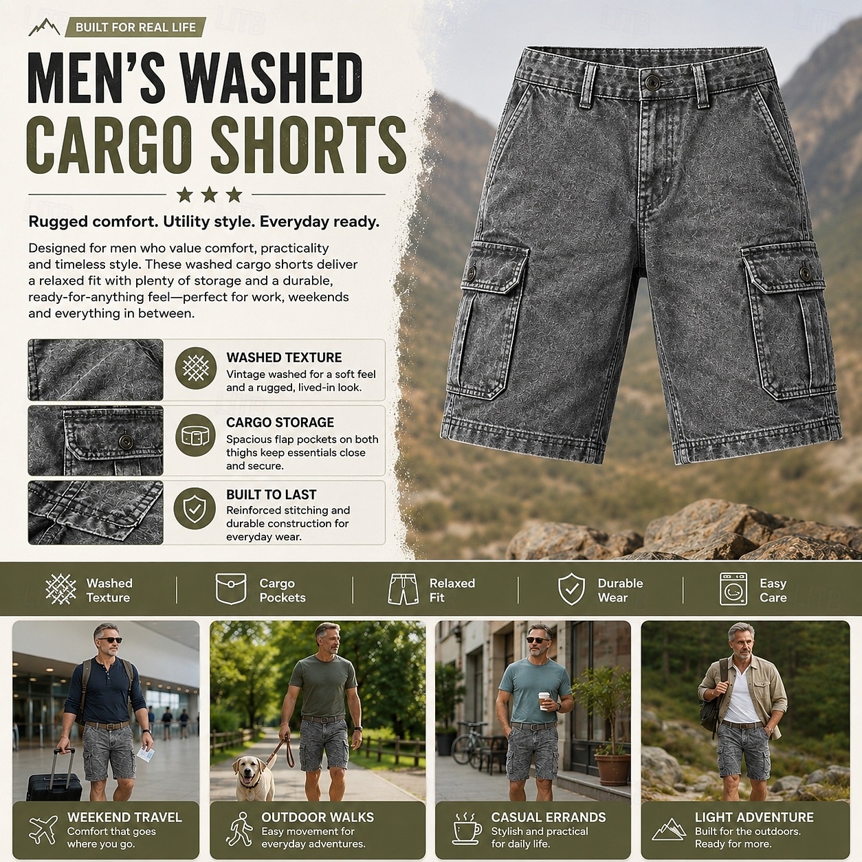 pantaloncini cargo da uomo softfade™ pantaloncini estivi pantaloncini casual pantaloncini lavaggio acido tasca vita elasticizzata lavato comodo traspirante lunghezza al ginocchio casual da esterno spiaggia vacanza moda blu navy del 2026 a $39.99 –P12