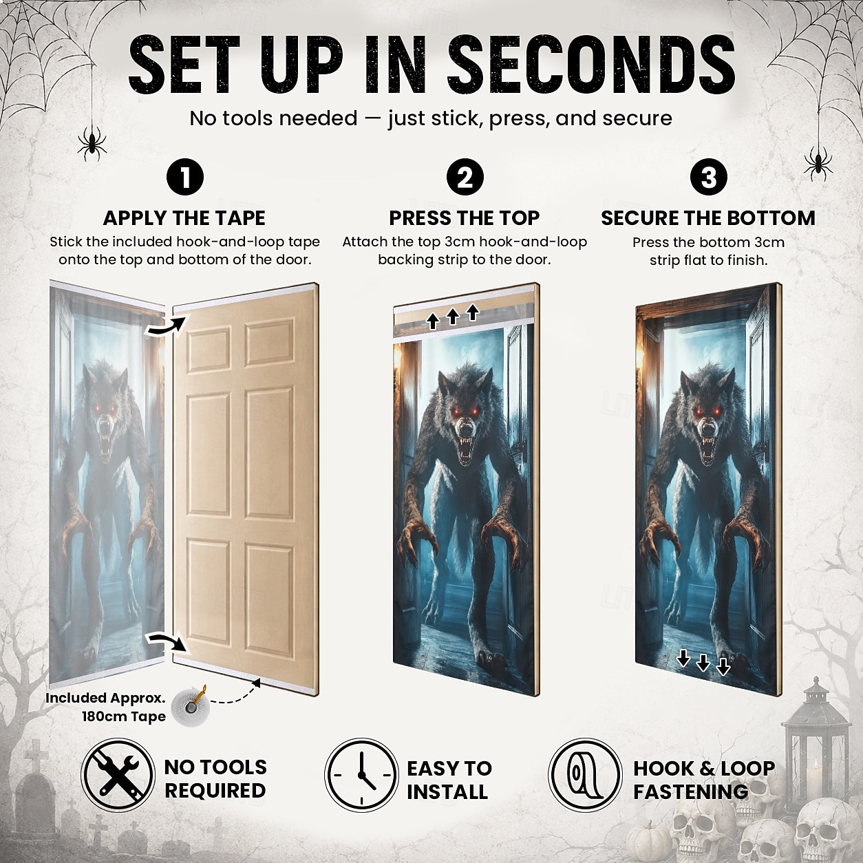 Halloween-Türdekoration: Werwolf-Türbanner, gruseliges Wolfsmonster, 3D-Illusion, Hintergrund für Haustür, Veranda, Eingangsbereich, Spukhaus, Partydekoration 2026 - $19.99 –P1