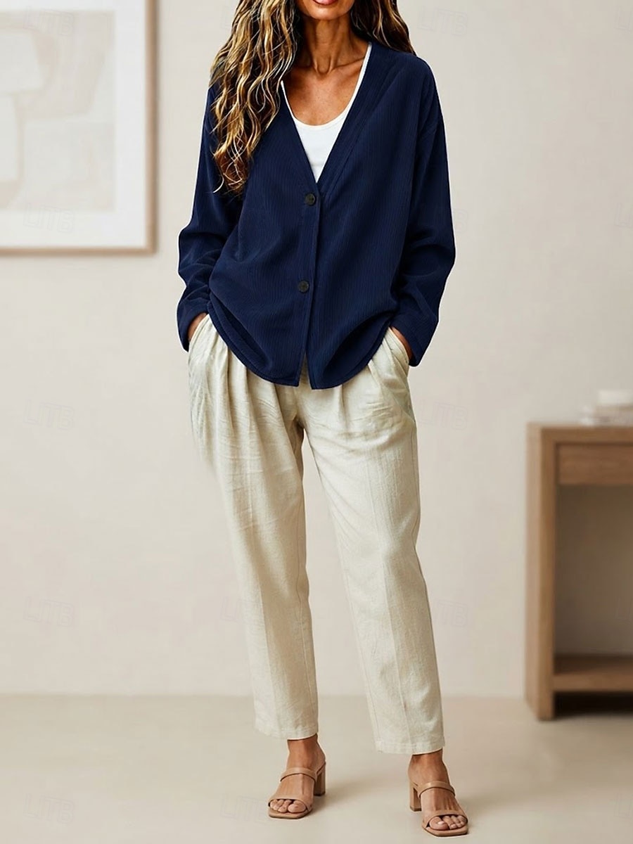Per donna Giacca Camicia Giacca in Velluto a Coste Giacca Casual Caldo Bottoni Moda Signora Casuale Regolare Scollo a V Vestibilità comoda Manica Lunga Capispalla Rosso-arancio Rosso Blu marino del 2026 a $39.99 –P2